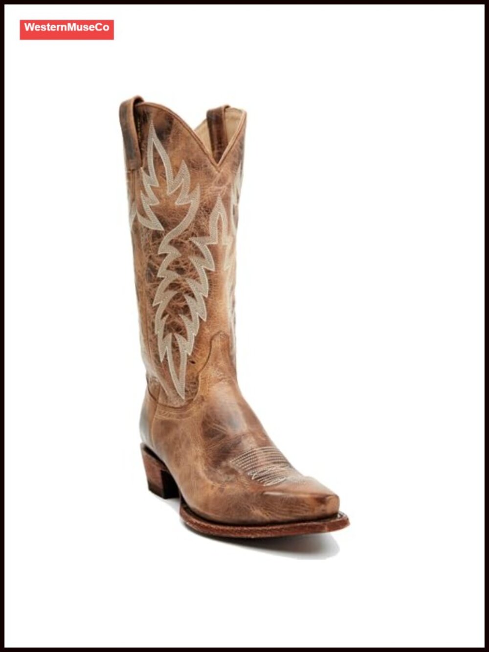 Faux Leather Embroidered Cowboy Boots Chunky Heel Mid Calf Pull On Western